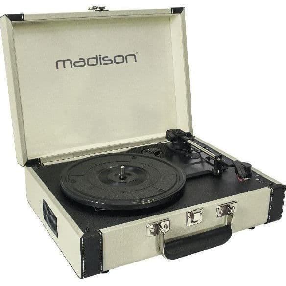 MADISON MAD-RETROCASE-CR - vinylskivspelare 33/45/78 rpm - USB- och SD-inspelningsfunktion - Bluetooth - Integrerade högtalare