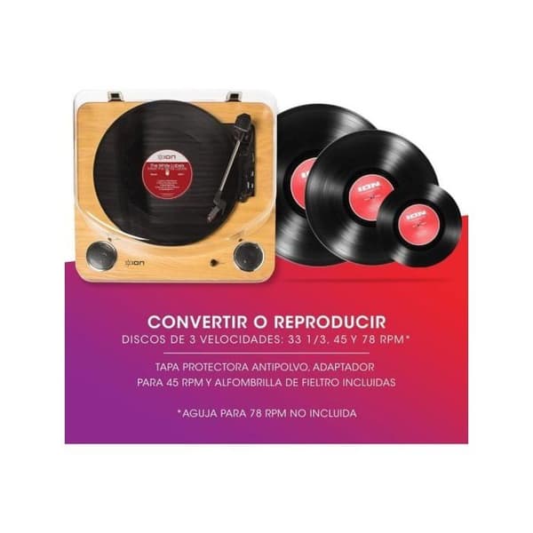 Vinyl skivspelare - ION Max LP Wood - Analog till digital ljudomvandlare - Kompatibel 33/45/78 rpm