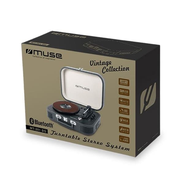 Muse MT-201 svart skivspelare med USB-ljuduppspelning och inspelning, Bluetooth 4.0 och 2 inbyggda högtalare