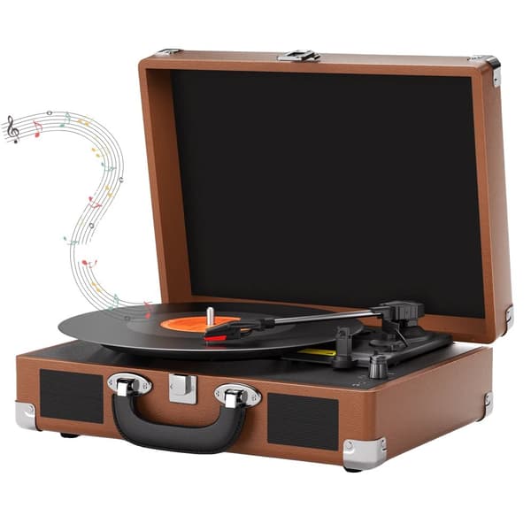 Bluetooth Pladespiller, Vintage Audio Design, 3-Hastigheds Afspilningsmuligheder,Mørkebrun