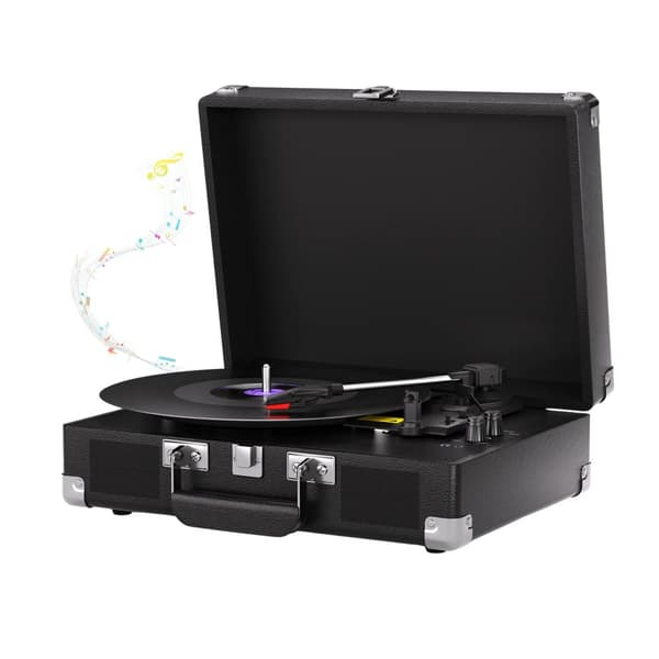 Pladespiller, 3-hastigheder 33/45/78 RPM, Audio-Technica diamantspids nål, håndlavet træplade,sort farve