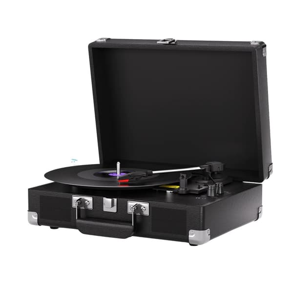 Pladespiller, 3-hastigheder 33/45/78 RPM, Audio-Technica diamantspids nål, håndlavet træplade,sort farve