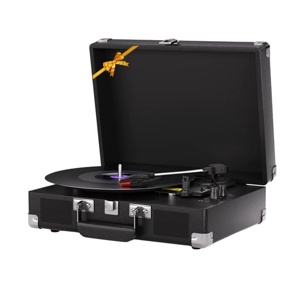 Vinyl Spinner, 3-hastighed bæltdrevet, anti-vibrations teknologi, 2 indbyggede stereohøjttalere,sort farve