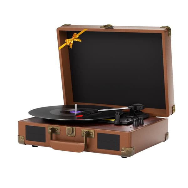 Vinyl Spinner, 3-hastighed bæltdrevet, anti-vibrations teknologi, 2 indbyggede stereohøjttalere,Mørkebrun