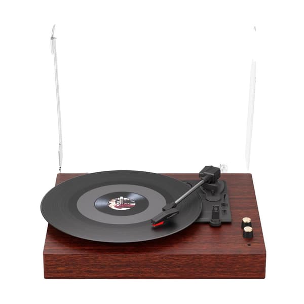 Pladespiller, 3 hastigheder (33, 45, 78 RPM), 2 stereo højttalere, optagefunktion,Jernoxid rød