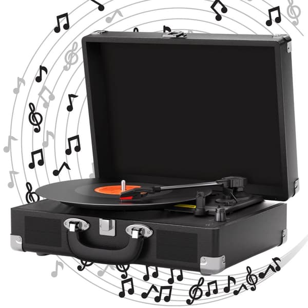 Vinyl Pladespiller, 3 Hastigheder, Indbyggede Bluetooth Højttalere, Anti-Vibrations Teknologi,sort farve
