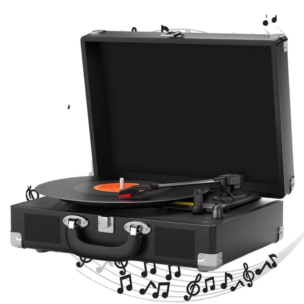 Vinyl Pladespiller, 3 Hastigheder, Indbyggede Bluetooth Højttalere, Anti-Vibrations Teknologi,sort farve