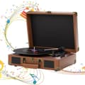 Miniatyrbild 2 av 2: Bärbar vinylspelare, inbyggda högtalare, 3 hastighetsalternativ, Bluetooth-funktionalitet,Mörkbrun