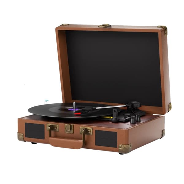 Pladespiller, 3-hastigheder 33/45/78 RPM, Audio-Technica diamantspids nål, håndlavet træplade,Mørkebrun