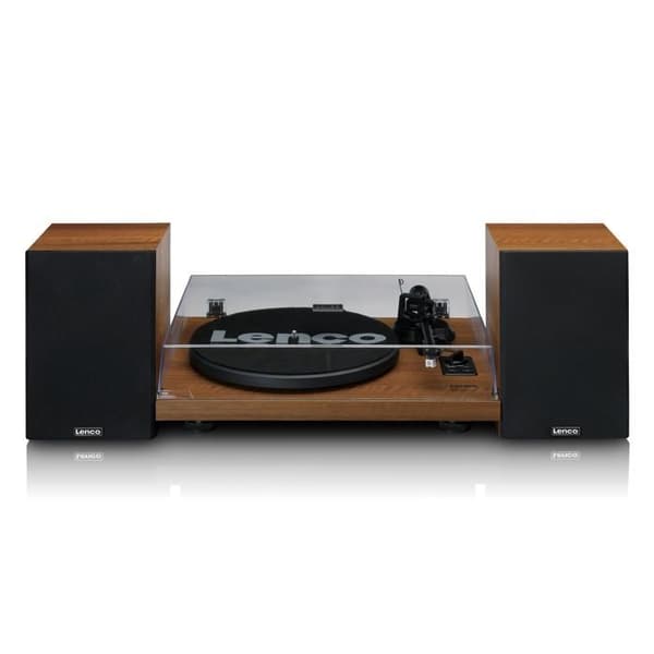 Lenco LS-480WD - Bluetooth® skivspelare med två externa högtalare och 2 x 30 watt RMS, trä