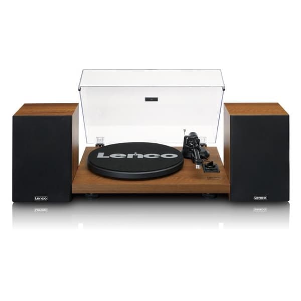 Lenco LS-480WD - Bluetooth® skivspelare med två externa högtalare och 2 x 30 watt RMS, trä