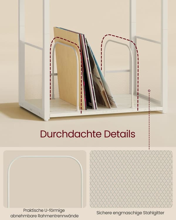 Platenspelerstandaard met 3 niveaus voor maximaal 100 albums, wit