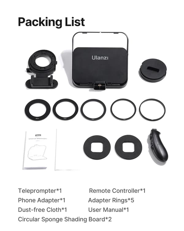 Bärbar Teleprompter för Tablets och Telefoner, 19cm x 12cm Skärm, Kompatibel med Fjärrkontroll,RT02