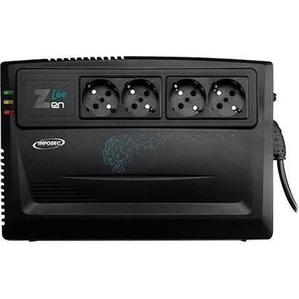 INFOSEC Zen Live 800 - Line Interactive 800 VA UPS 4-uttag FR / SCHUKO - 2 års garanti Svart