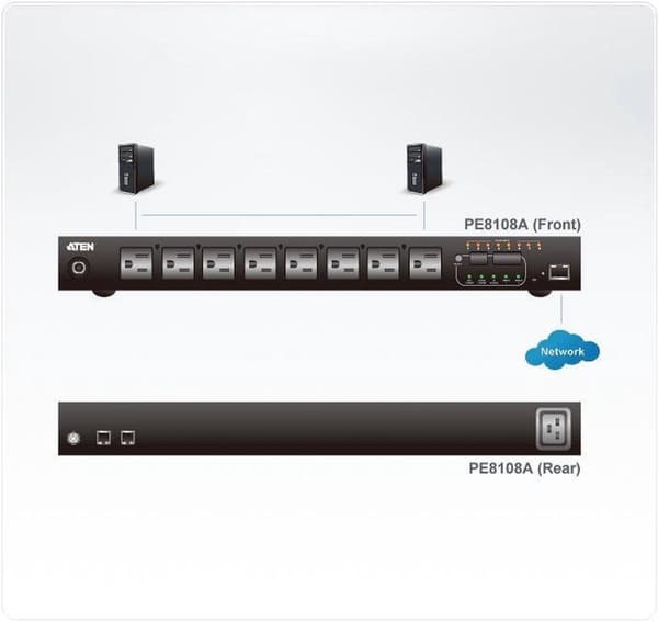 ATEN PE8108 - Strømfordelingsenhed (rack - monteres) - 2,4 kW - Ethernet 10/100 - 8 udgangsstik (PE8108)