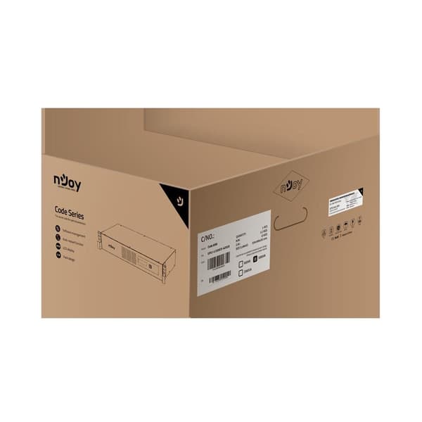 UPS NJOY, "CODE 1000", Line Int. cu sinusoida pura cu management, rack, 1000VA/600W, AVR, IEC x 8, 2 x baterie GP07122L, display LCD, back-up 1 - 10 m Sort