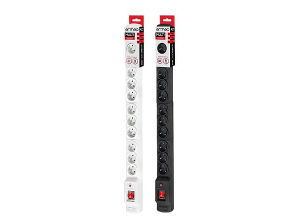 Listwa przeciwprzepięciowa  M12/16A Rack 19'' 2.5m czarna (12 gniazd) do montażu pionowego