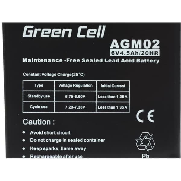 Batteri til System til Uafbrydelig Strømforsyning Green Cell AGM02 4,5 AH 6 V