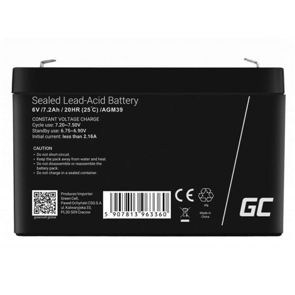 Batteri til System til Uafbrydelig Strømforsyning Green Cell AGM39 7200 mAh 6 V