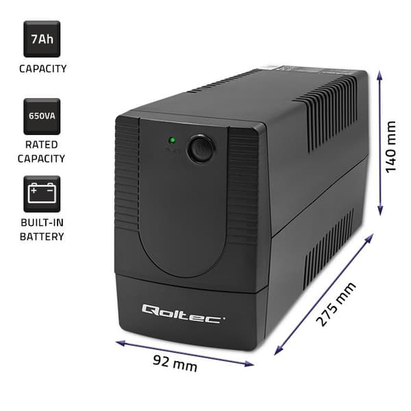 Qoltec 53772 Uninterruptible Power Supply Line Interactive | Monolith | 650VA | 360W
