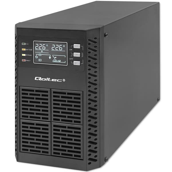 Qoltec 52280 UPS-strømforsyning | 1 kVA | 1000 W | Effektfaktor 1,0 | LCD | EPO | USB | Online