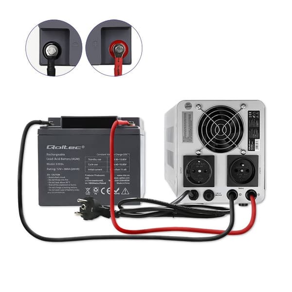 Qoltec 50716 Uafbrydelig strømforsyning Ren sinusbølge UPS | 500VA | 350W | konstant fase | Grå