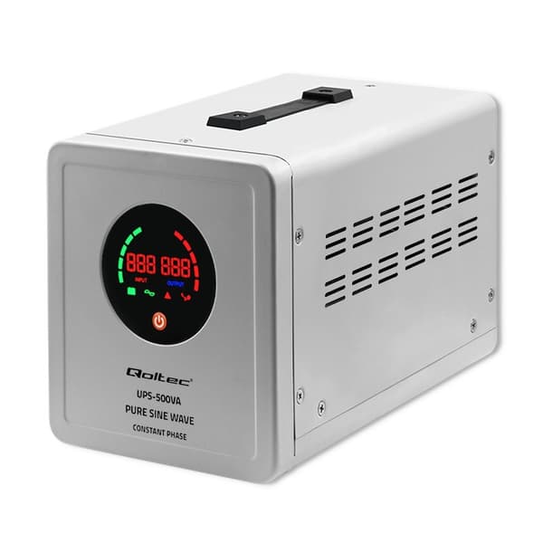 Qoltec 50716 Uafbrydelig strømforsyning Ren sinusbølge UPS | 500VA | 350W | konstant fase | Grå