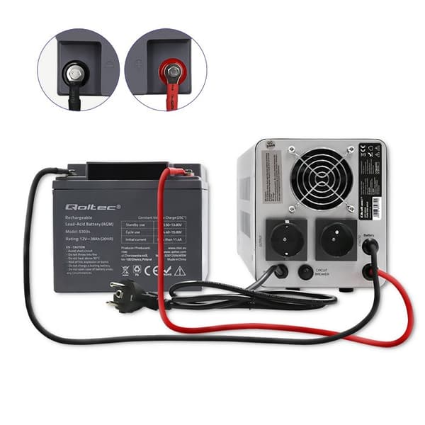 Qoltec 50719 Keskeytymätön Virtalähde Puhdas Siniaalto UPS | 500VA | 350W | Harmaa
