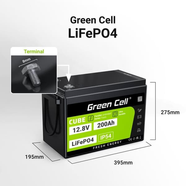 Akkua varten Keskeytymätön Virtalähdejärjestelmä Järjestelmä UPS Green Cell LFPGC12V200AH 200 Ah