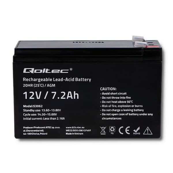 Batteri til System til Uafbrydelig Strømforsyning Qoltec 53062 7200 mAh 12 V