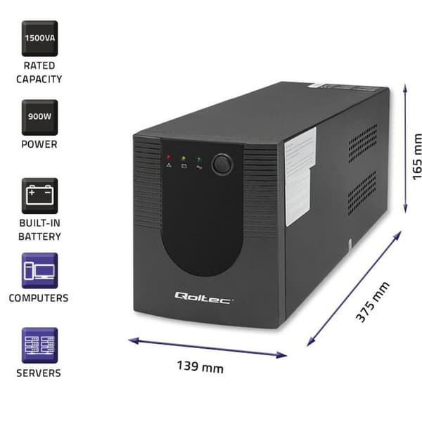 System til Uafbrydelig Strømforsyning Interaktivt UPS Qoltec 53776 900 W