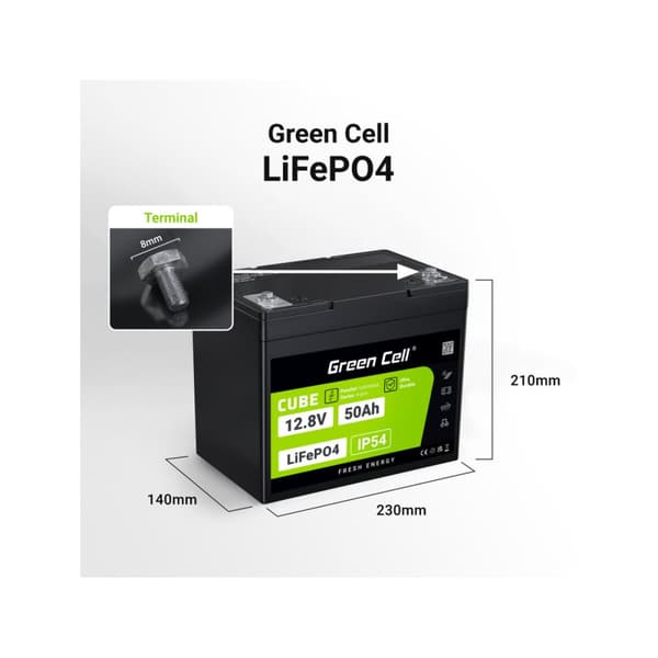 Batteri til System til Uafbrydelig Strømforsyning Green Cell LFPGC12V50AH 12 V