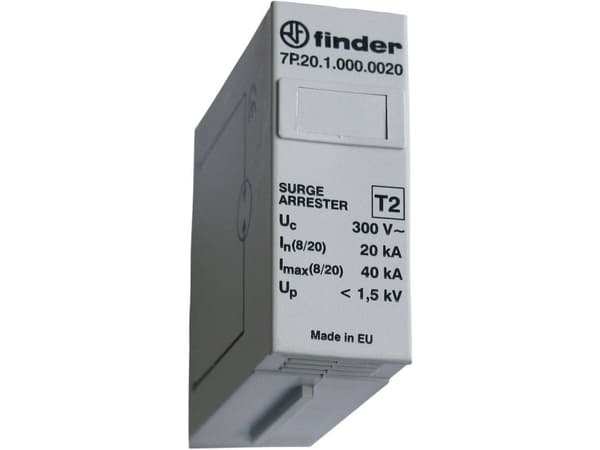 Finder 7P.20.1.000.0020 7P.20.1.000.0020 Overspændingsbeskyttelse-afleder, kan stikkes i Overspændingsbeskyttelse til: Fordelerskab 20 kA 1 stk