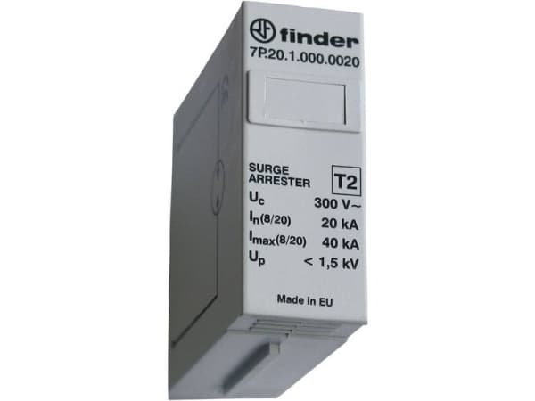 Finder 7P.20.1.000.0020 7P.20.1.000.0020 Overspændingsbeskyttelse-afleder, kan stikkes i Overspændingsbeskyttelse til: Fordelerskab 20 kA 1 stk
