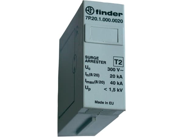 Finder 7P.20.1.000.0020 7P.20.1.000.0020 Overspændingsbeskyttelse-afleder, kan stikkes i Overspændingsbeskyttelse til: Fordelerskab 20 kA 1 stk