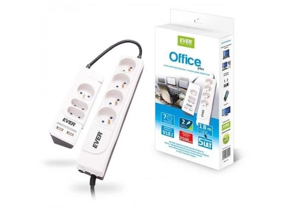 Ever OFFICE PLUS, 918 J, 7 AC-pistorasia(a), 250 V, 50 Hz, 10 A, Valkoinen