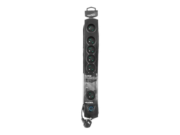 Qoltec - Overspenningsavleder - AC 230 V - 3680 watt - utgangskontakter: 8 - 3 m kabel - Europa - svart