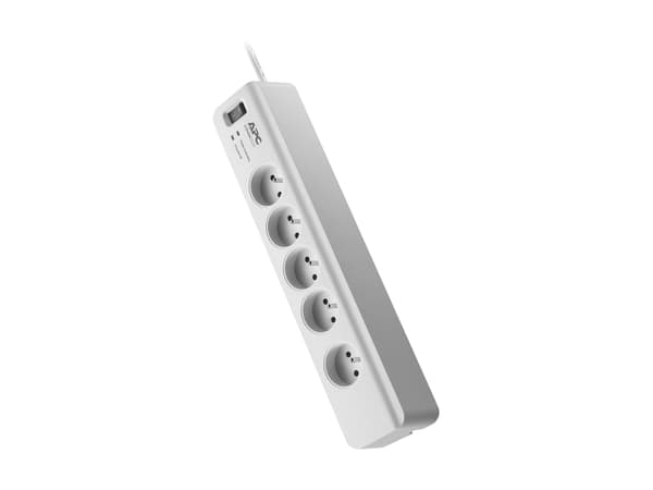 APC SurgeArrest Essential - Overspenningsavleder - AC 230 V - 2300 watt - utgangskontakter: 5 - 1.83 m kabel - Belgia, Frankrike - hvit