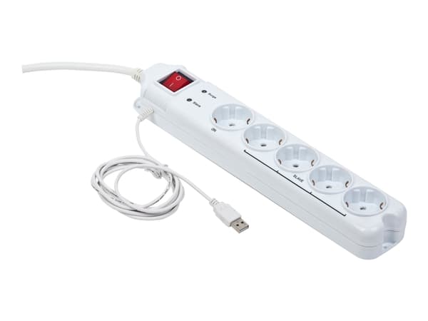 EnerGenie PCW-MS2G Power Cube with Master/Slave function - Overspenningsavleder - AC 250 V - USB - utgangskontakter: 5 - Tyskland - hvit