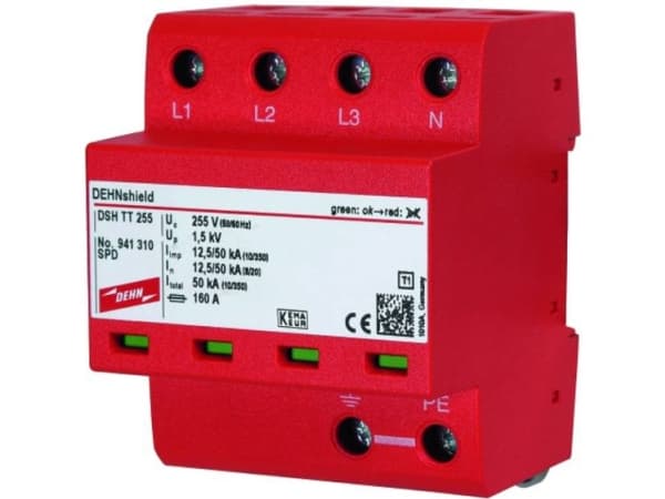 DEHN DSH TT 255, Pääte, 230 - 400 V, 50 - 60 Hz, 50000 A, Punainen, Termoplastinen