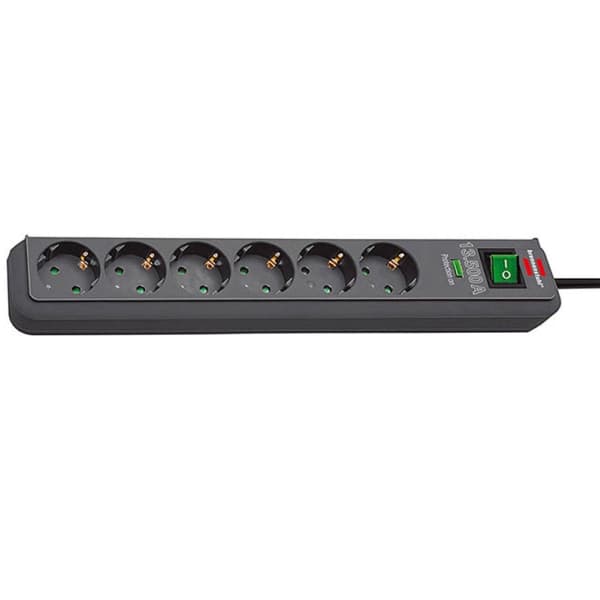 Brennenstuhl Eco-Line, 6 AC-pistorasia(a), Tyyppi F, 3680 W, 13500 A, Musta, IP20