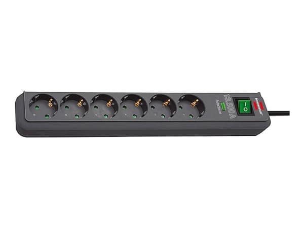 Brennenstuhl Eco-Line, 6 AC-pistorasia(a), Tyyppi F, 3680 W, 13500 A, Musta, IP20