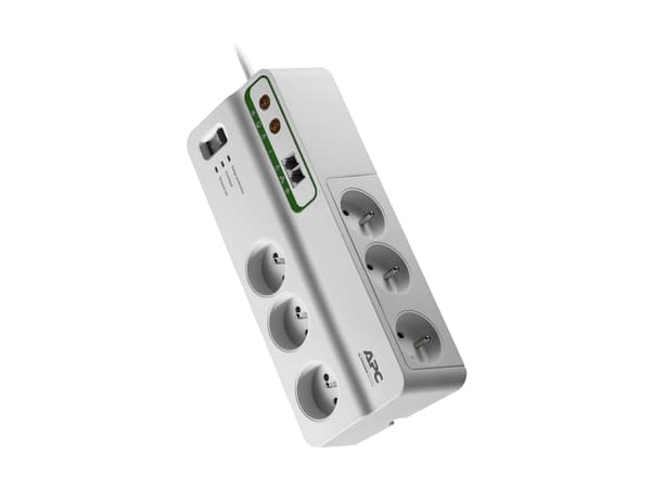 APC SurgeArrest Home/Office - Overspenningsavleder - AC 230 V - 2300 watt - utgangskontakter: 6 - 3 m kabel - Belgia, Frankrike - hvit