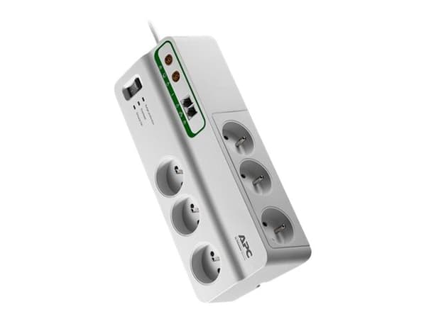 APC SurgeArrest Home/Office - Overspenningsavleder - AC 230 V - 2300 watt - utgangskontakter: 6 - 3 m kabel - Belgia, Frankrike - hvit