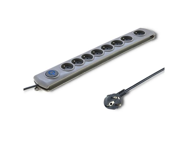 Qoltec Quick Switch - Overspenningsavleder - AC 230 V - 3680 watt - utgangskontakter: 8 - 3 m kabel - grå