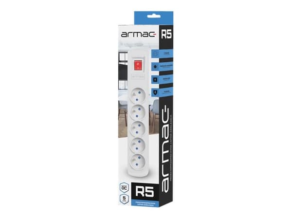 Armac R5 - Pistorasia - AC 230 V - 2300 Watt - tulo: virta - lähtöliittimet: 5 (5 x virta 3-napainen) - 3 m johto - harmaa - harmaa