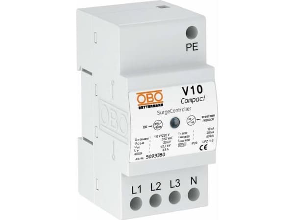 Obo Bettermann V10 COMPACT 255, 230 V, 50 - 60 Hz, 60000 A, 1100 V, Hvit, 0,000025 ms