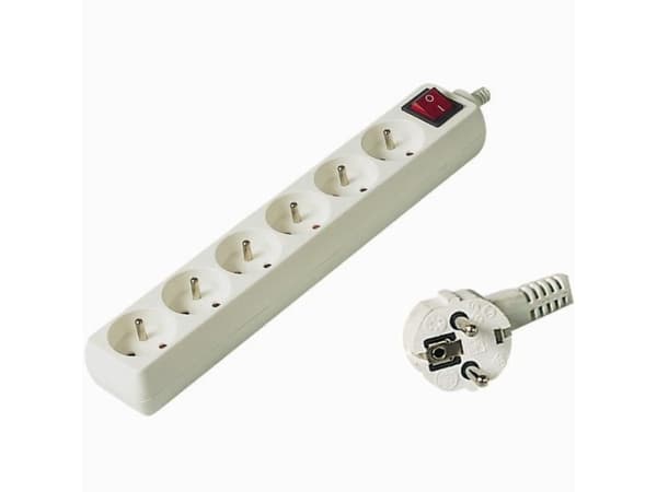 PremiumCord PP6K-10, 10 m, 6 växelströmsuttag, typ E / F, vit, 250 V, 10 A
