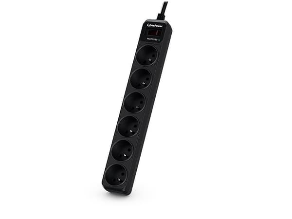 CyberPower Tracer III B0620SC0-FR, 350 J, 6 AC-pistorasia(a), Tyyppi E, 200 - 250 V, 50 - 60 Hz, Musta
