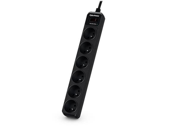 CyberPower Tracer III B0620SC0-FR, 350 J, 6 AC-pistorasia(a), Tyyppi E, 200 - 250 V, 50 - 60 Hz, Musta